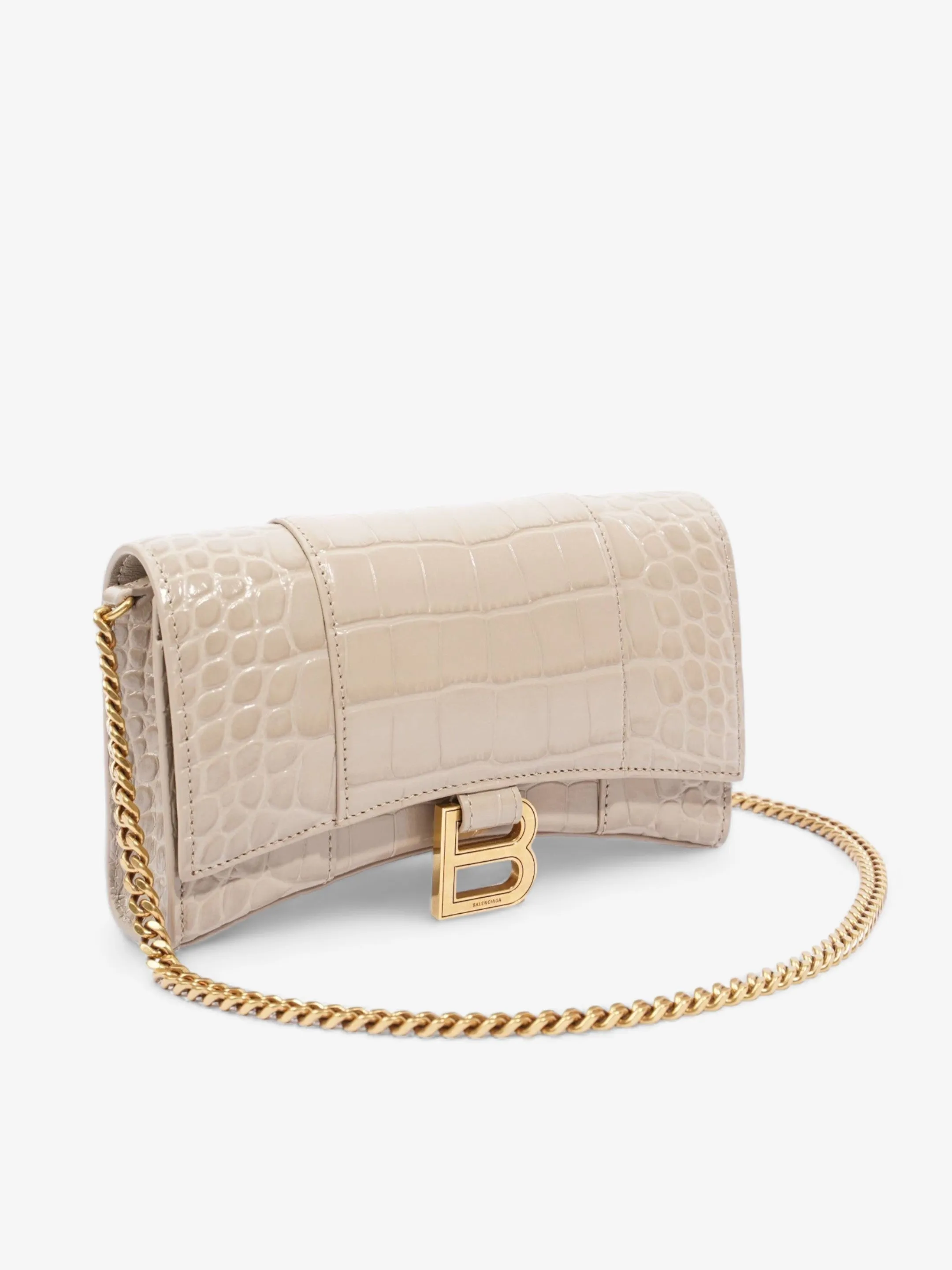 Croc Hourglass Wallet On Chain Grey Embossed Leather