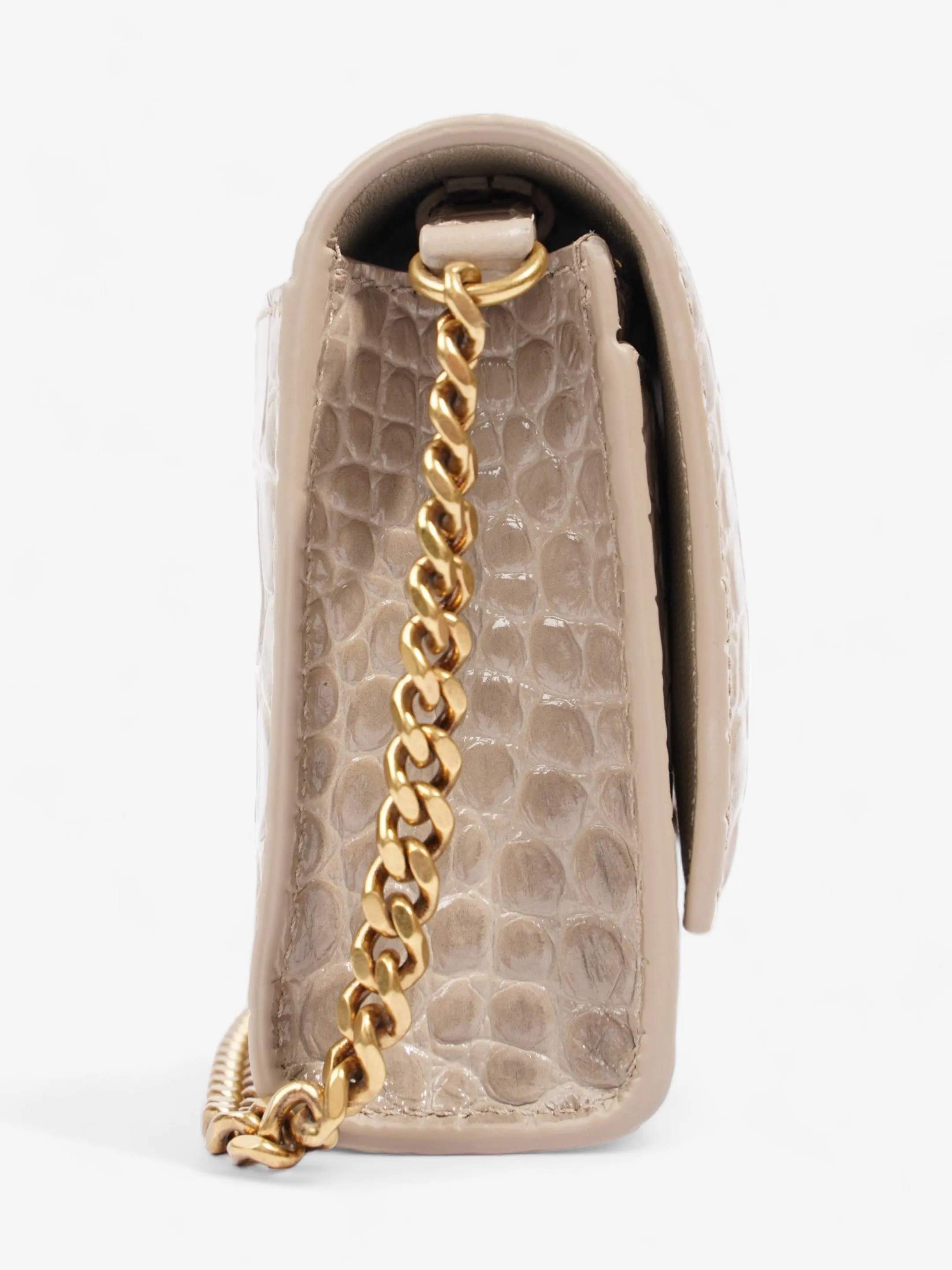 Croc Hourglass Wallet On Chain Grey Embossed Leather