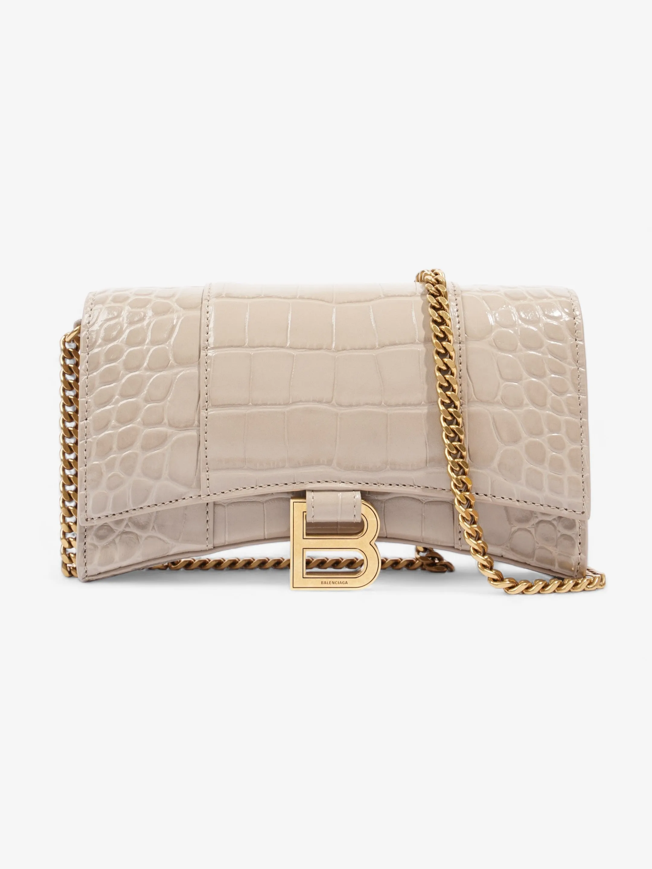 Croc Hourglass Wallet On Chain Grey Embossed Leather