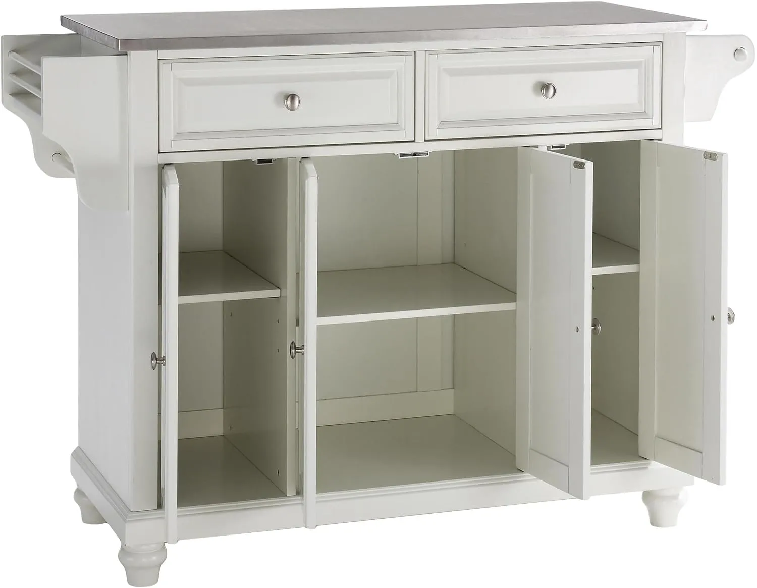 Crosley Furniture Cambridge Stainless Steel Top Rolling Kitchen Island Storage Cart, Spice Rack, White