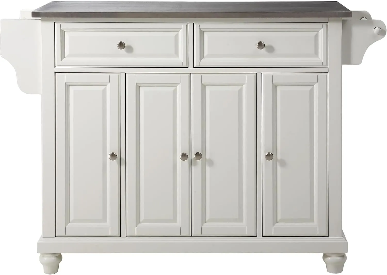 Crosley Furniture Cambridge Stainless Steel Top Rolling Kitchen Island Storage Cart, Spice Rack, White