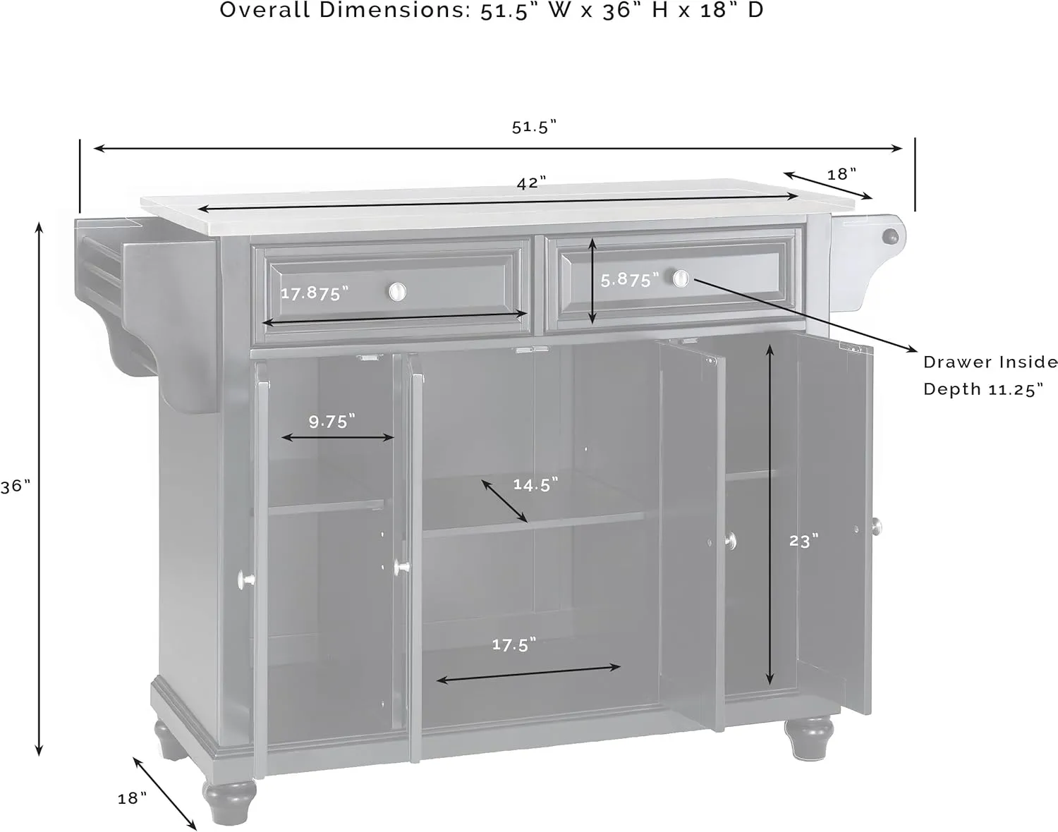 Crosley Furniture Cambridge Stainless Steel Top Rolling Kitchen Island Storage Cart, Spice Rack, White