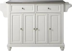 Crosley Furniture Cambridge Stainless Steel Top Rolling Kitchen Island Storage Cart, Spice Rack, White
