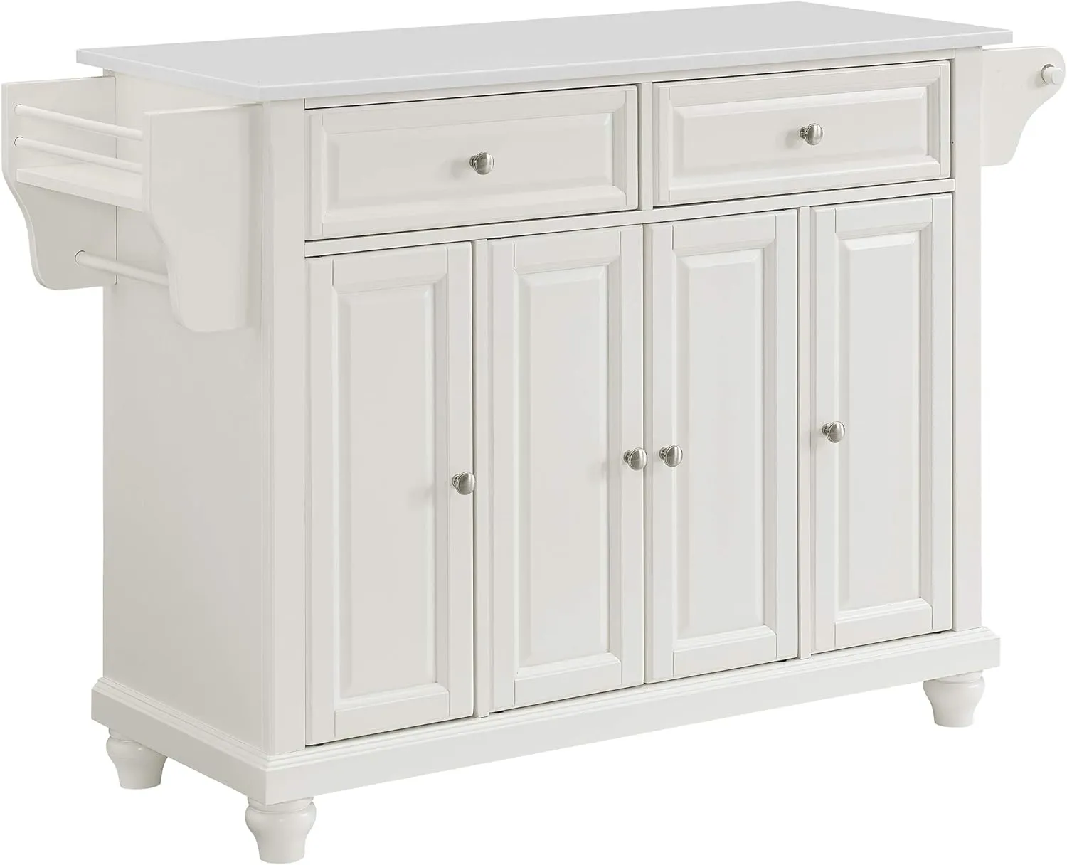Crosley Furniture Cambridge Stone Top Rolling Kitchen Island Storage Cart, Microwave Stand, Spice Rack, White