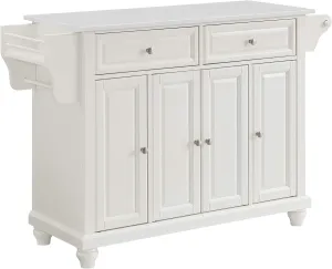 Crosley Furniture Cambridge Stone Top Rolling Kitchen Island Storage Cart, Microwave Stand, Spice Rack, White