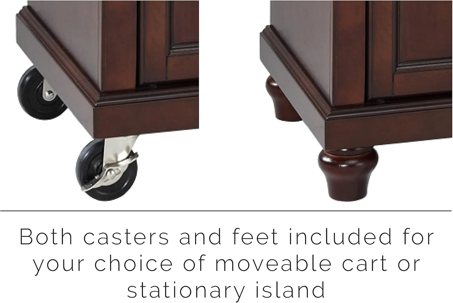 Crosley Furniture Cambridge Stone Top Small Portable Rolling Kitchen Island Storage Cart, Microwave Stand, Mahogany