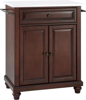 Crosley Furniture Cambridge Stone Top Small Portable Rolling Kitchen Island Storage Cart, Microwave Stand, Mahogany