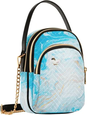 Crossbody Bag for Women, Blue Swirls Marble Ripples Of Agate Phone Purse Detachable Chain Bag Shoulder Handbag Wallet