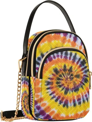 Crossbody Bag for Women, Bright Colorful Abstract Tie Dye Swirl Phone Purse Detachable Chain Bag Shoulder Handbag Wallet