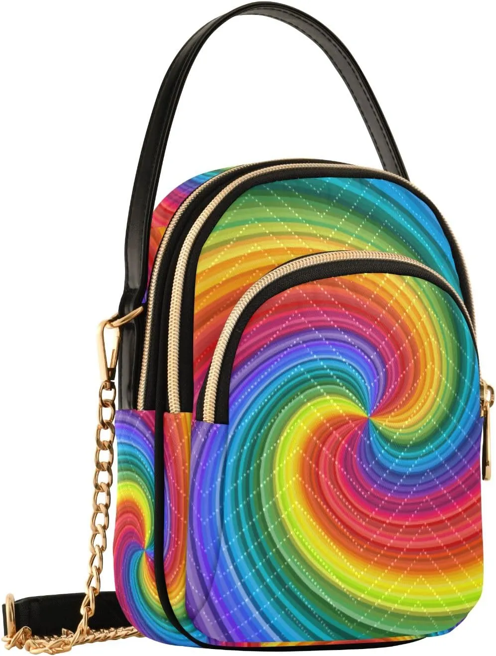 Crossbody Bag for Women, Vivid Rainbow Colored Swirl Phone Purse Detachable Chain Bag Shoulder Handbag Wallet