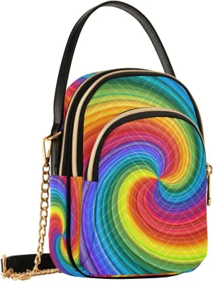 Crossbody Bag for Women, Vivid Rainbow Colored Swirl Phone Purse Detachable Chain Bag Shoulder Handbag Wallet