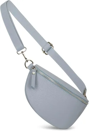 Crossbody Bag - Genuine Leather - Fanny Pack - Shoulder Sling Bag - Made in Italy, Sold in U.S. by Idalia (Icy Blue, Large)
