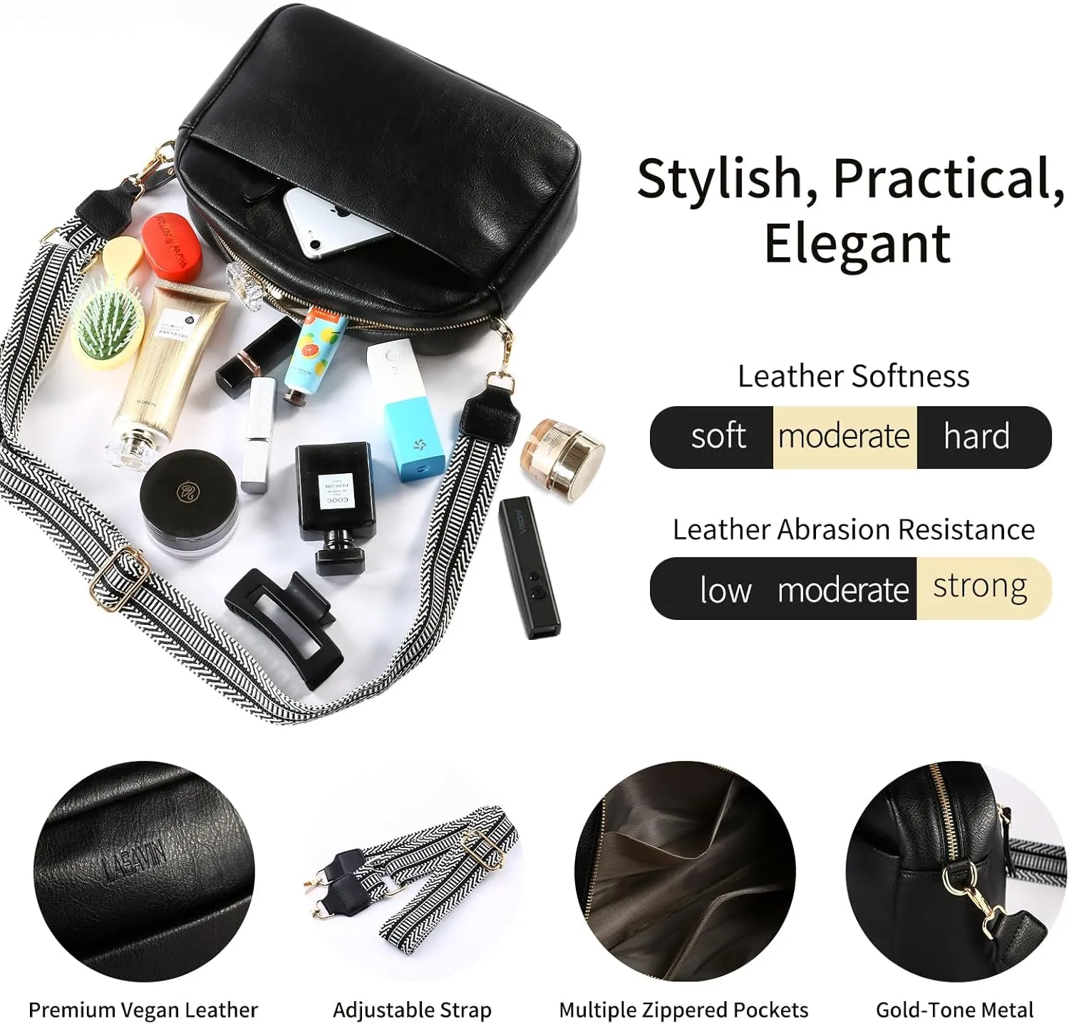 Crossbody Bags for Women, Fashion Large Size Vegan Leather Purse Shoulder Handbag with Adjustable Wide Strap