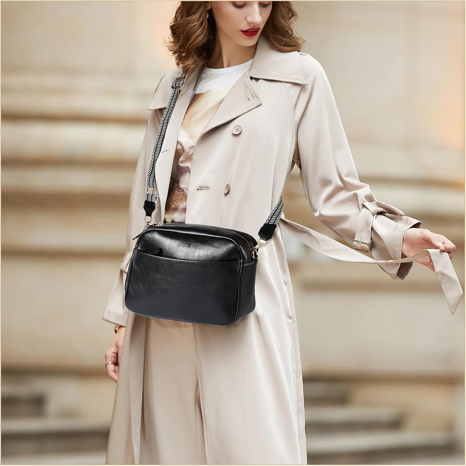 Crossbody Bags for Women, Fashion Large Size Vegan Leather Purse Shoulder Handbag with Adjustable Wide Strap