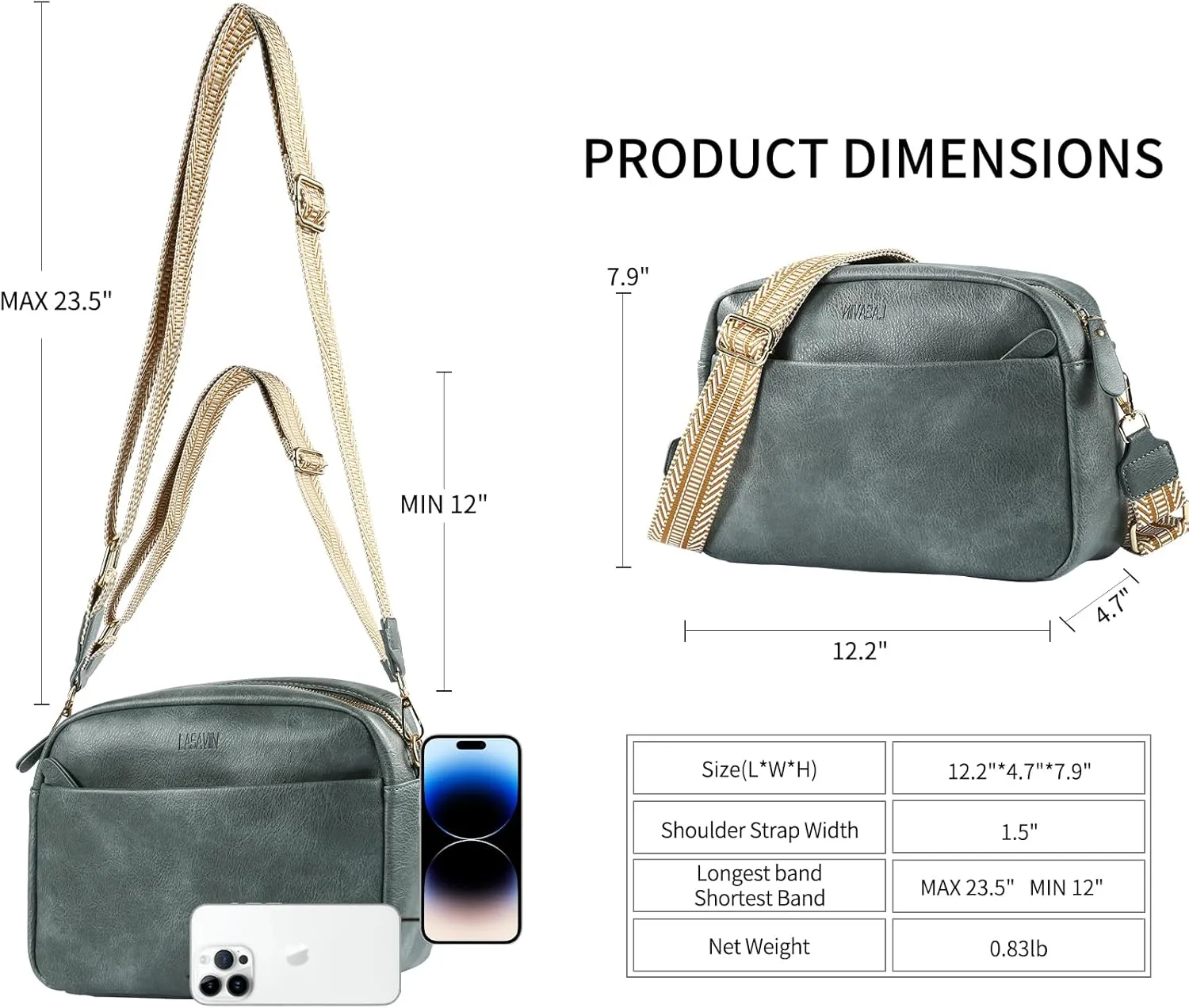 Crossbody Bags for Women, Fashion Large Size Vegan Leather Purse Shoulder Handbag with Adjustable Wide Strap