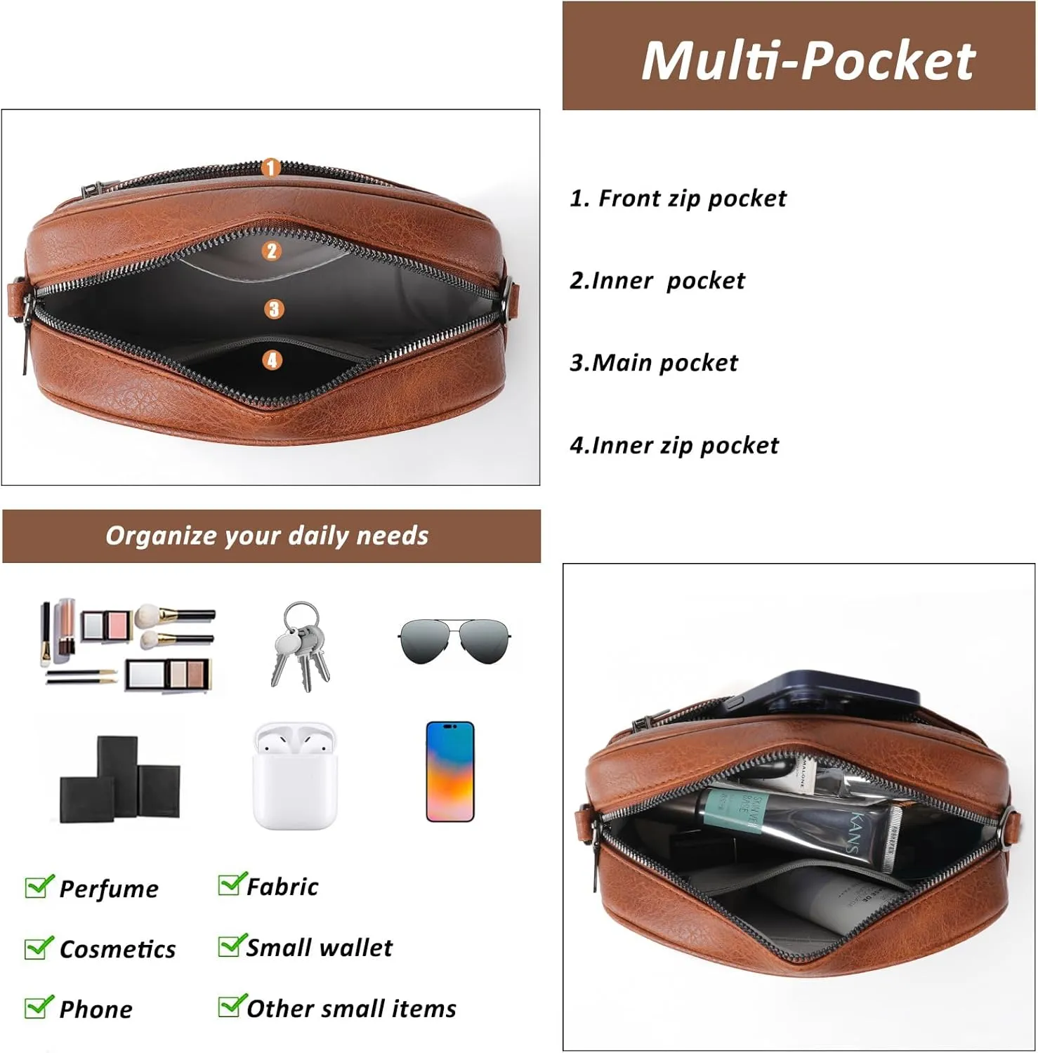 Crossbody Bags for Women Shoulder Bag Multifunctional Handbags with Compartments Small Purse with Wide Strap