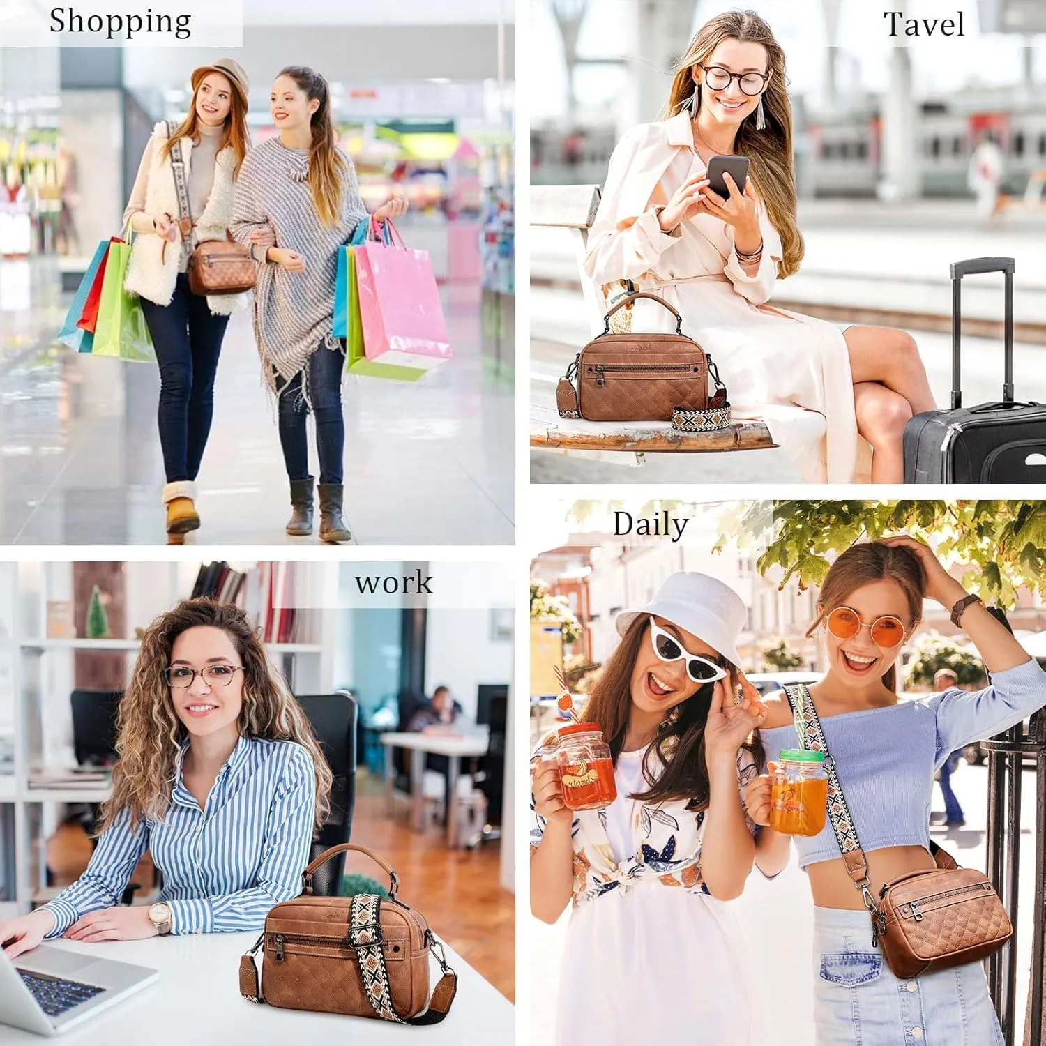 Crossbody Bags for Women Vegan Leather Shoulder Handbags Small Cross Body Purses for Women Trendy with Wide Strap