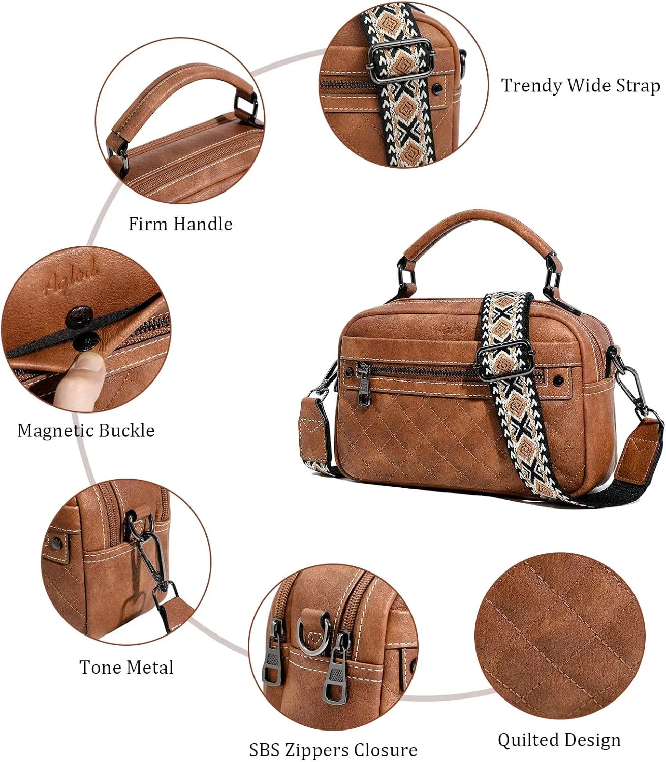 Crossbody Bags for Women Vegan Leather Shoulder Handbags Small Cross Body Purses for Women Trendy with Wide Strap