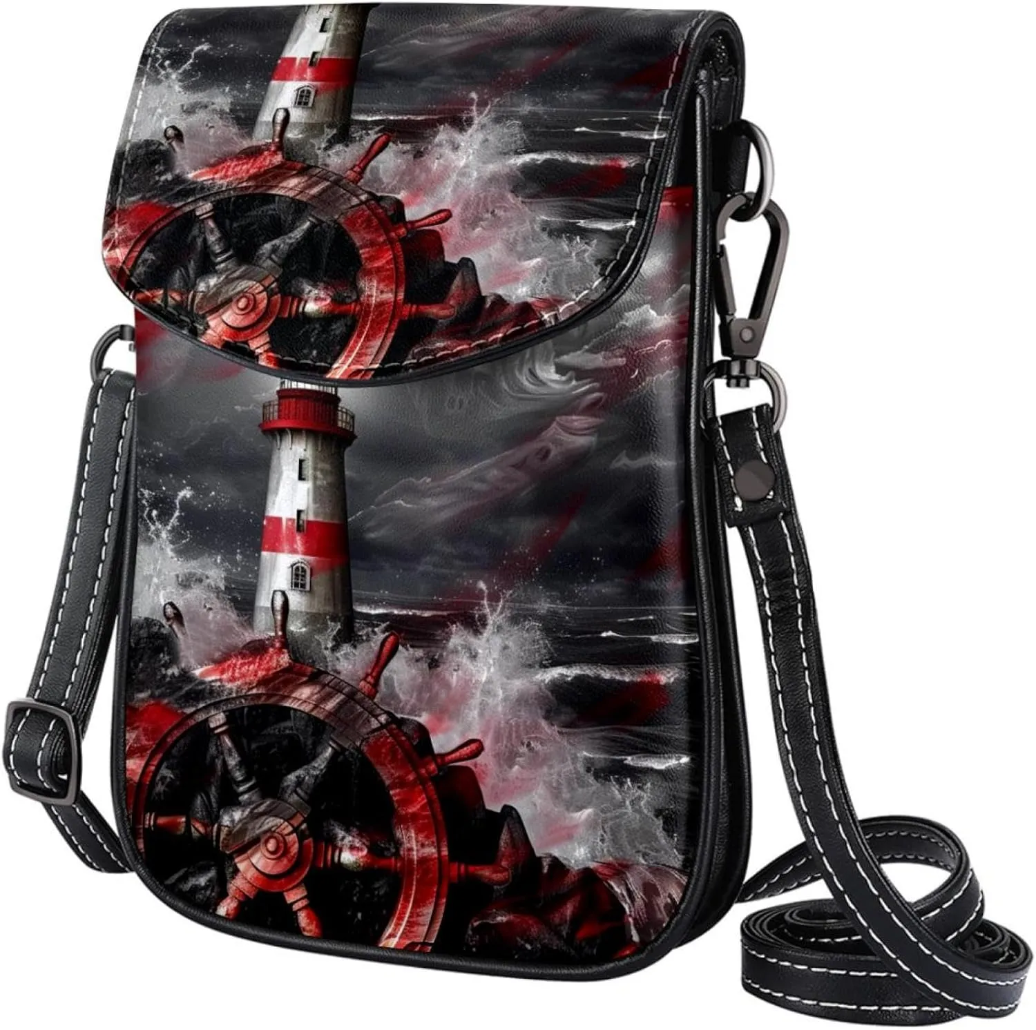Crossbody Bags for Women,Crossbody Bag Men,Small Sling Bag,Rudder and Lighthouse,Crossbody Purse