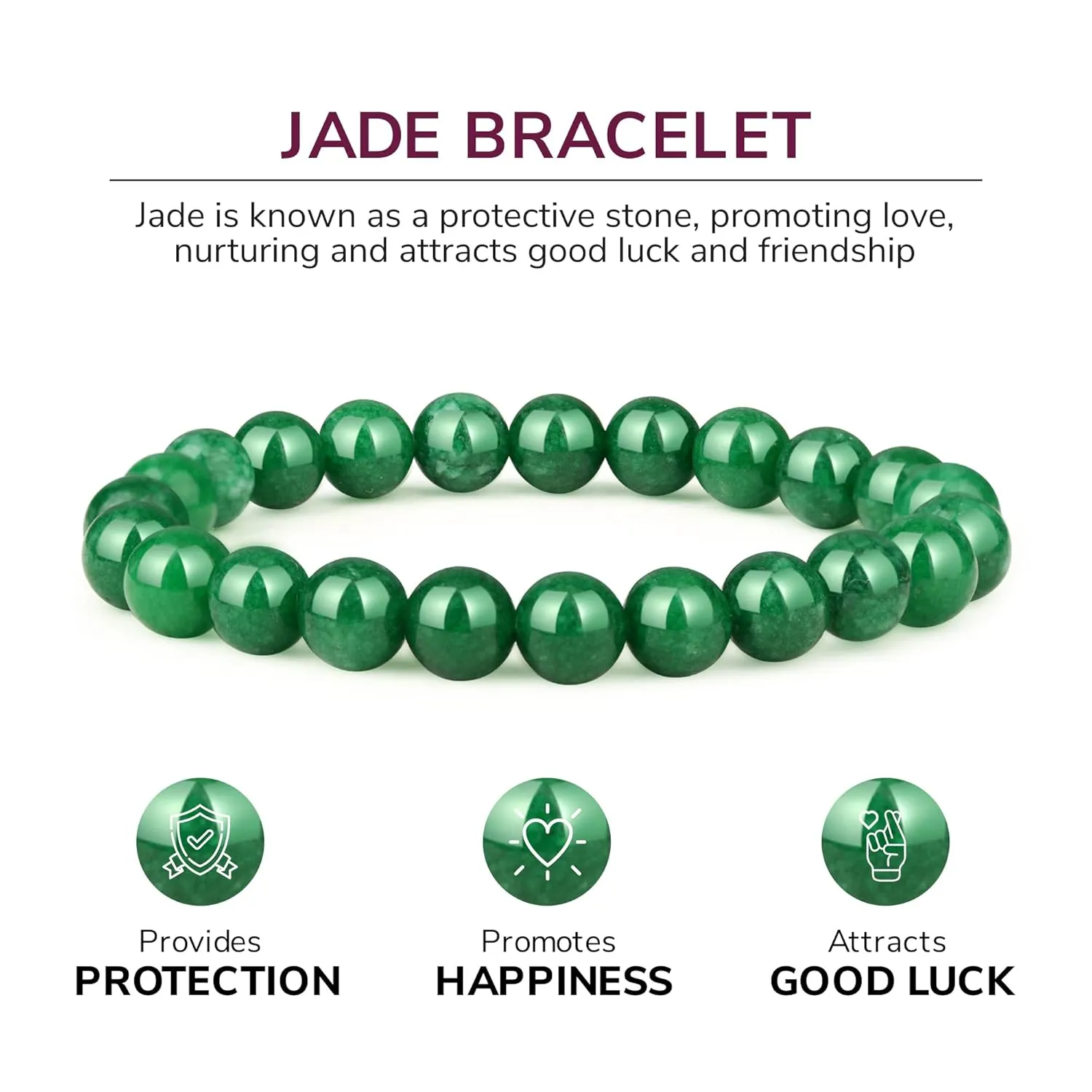 Crystal Vibe Green Jade Bracelet - Healing Crystal Wealth Bracelet - Jade Bracelet for Women Men - Bring Good Luck Prosperity and Emotional Balance - Adjustable Size