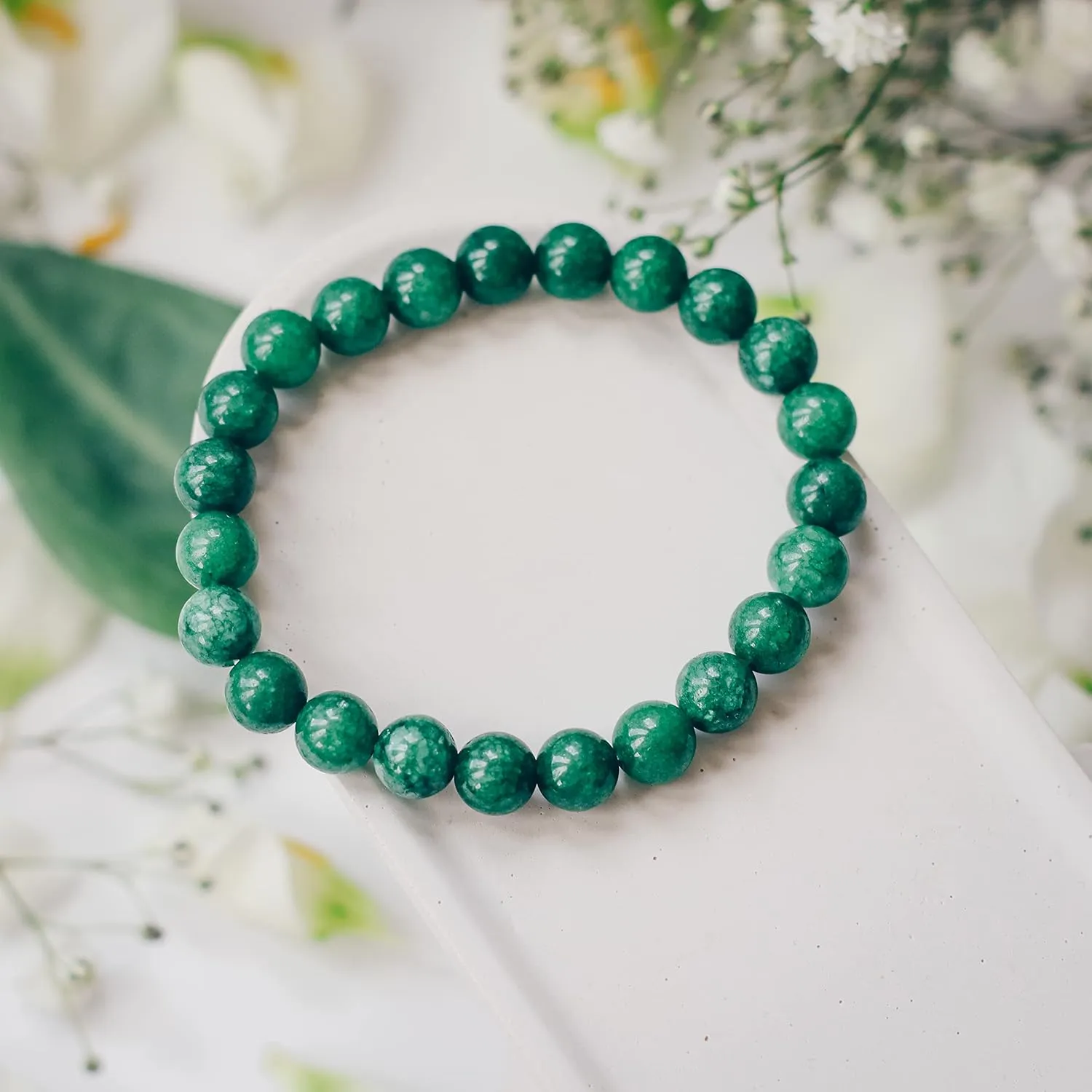 Crystal Vibe Green Jade Bracelet - Healing Crystal Wealth Bracelet - Jade Bracelet for Women Men - Bring Good Luck Prosperity and Emotional Balance - Adjustable Size