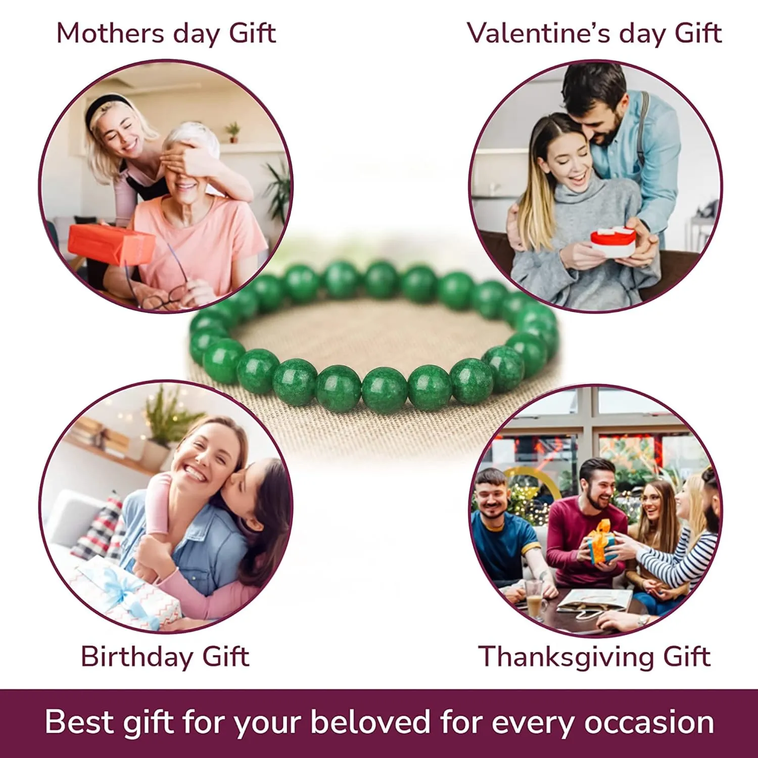 Crystal Vibe Green Jade Bracelet - Healing Crystal Wealth Bracelet - Jade Bracelet for Women Men - Bring Good Luck Prosperity and Emotional Balance - Adjustable Size