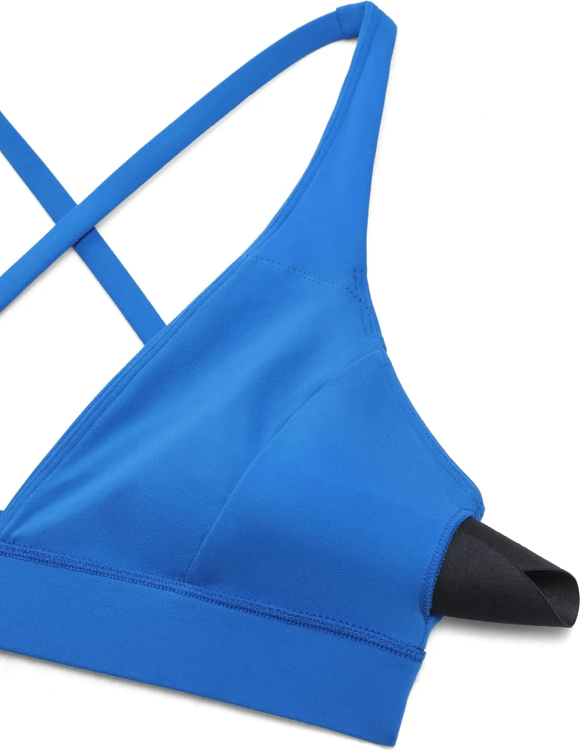 CRZ YOGA Butterluxe Deep V-Neck Sports Bras for Women - Spaghetti Strap Criss Cross Padded Top Low Coverage Wireless Yoga