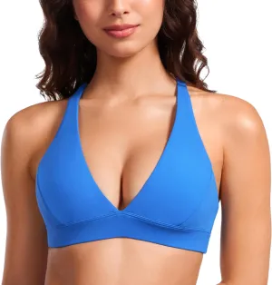 CRZ YOGA Butterluxe Deep V-Neck Sports Bras for Women - Spaghetti Strap Criss Cross Padded Top Low Coverage Wireless Yoga