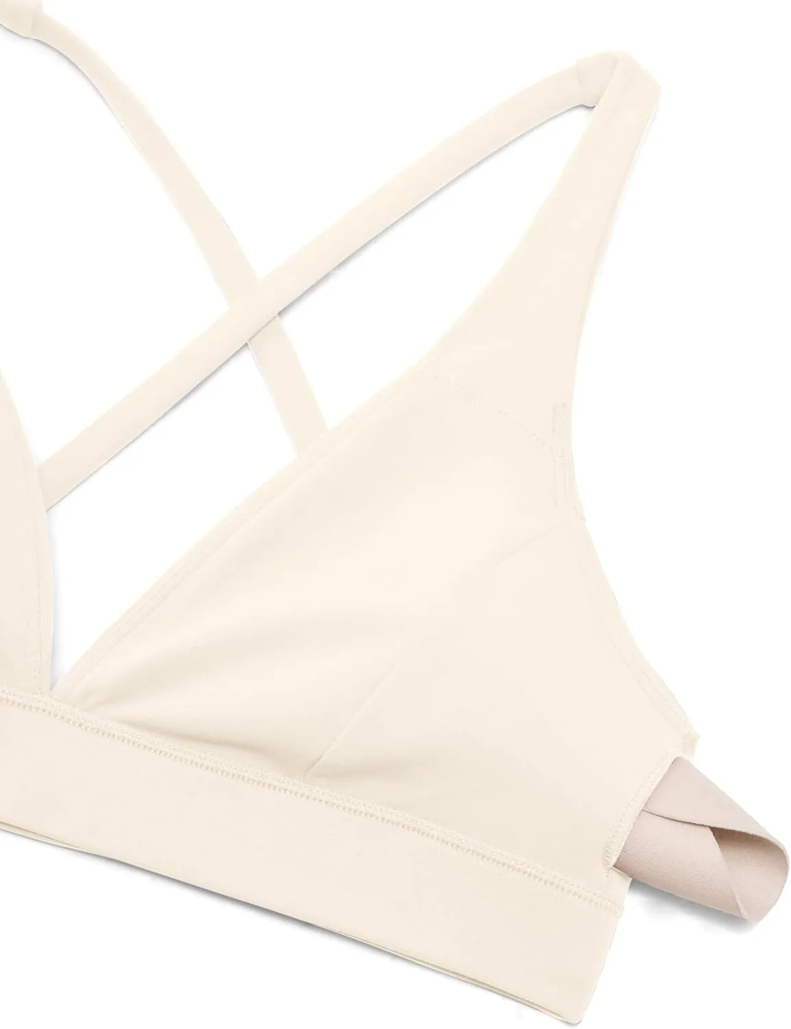 CRZ YOGA Butterluxe Deep V-Neck Sports Bras for Women - Spaghetti Strap Criss Cross Padded Top Low Coverage Wireless Yoga