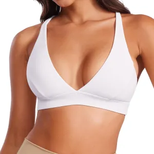 CRZ YOGA Butterluxe Deep V-Neck Sports Bras for Women - Spaghetti Strap Criss Cross Padded Top Low Coverage Wireless Yoga