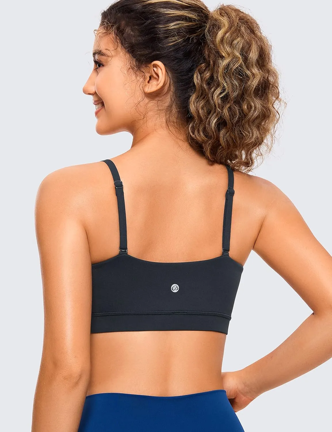 CRZ YOGA Butterluxe Womens Adjustable Spaghetti Thin Strap Sports Bra - Padded Wireless Square Neck Workout Yoga Clothes