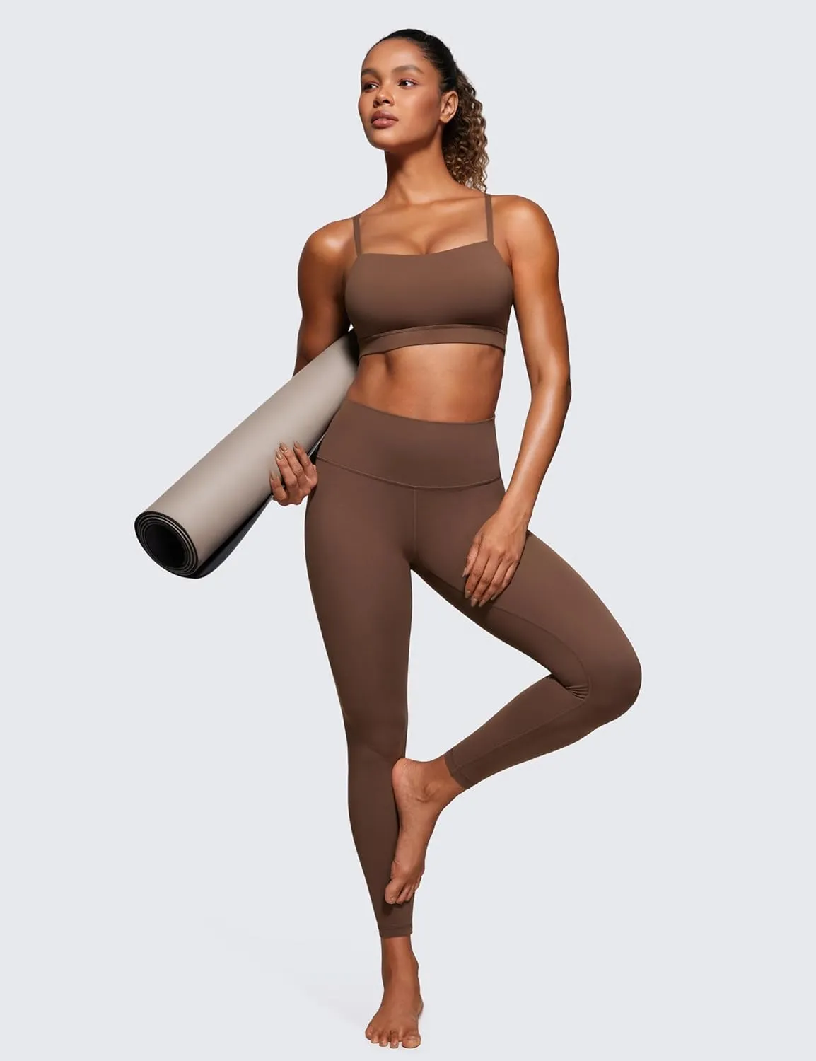 CRZ YOGA Butterluxe Womens Adjustable Spaghetti Thin Strap Sports Bra - Padded Wireless Square Neck Workout Yoga Clothes