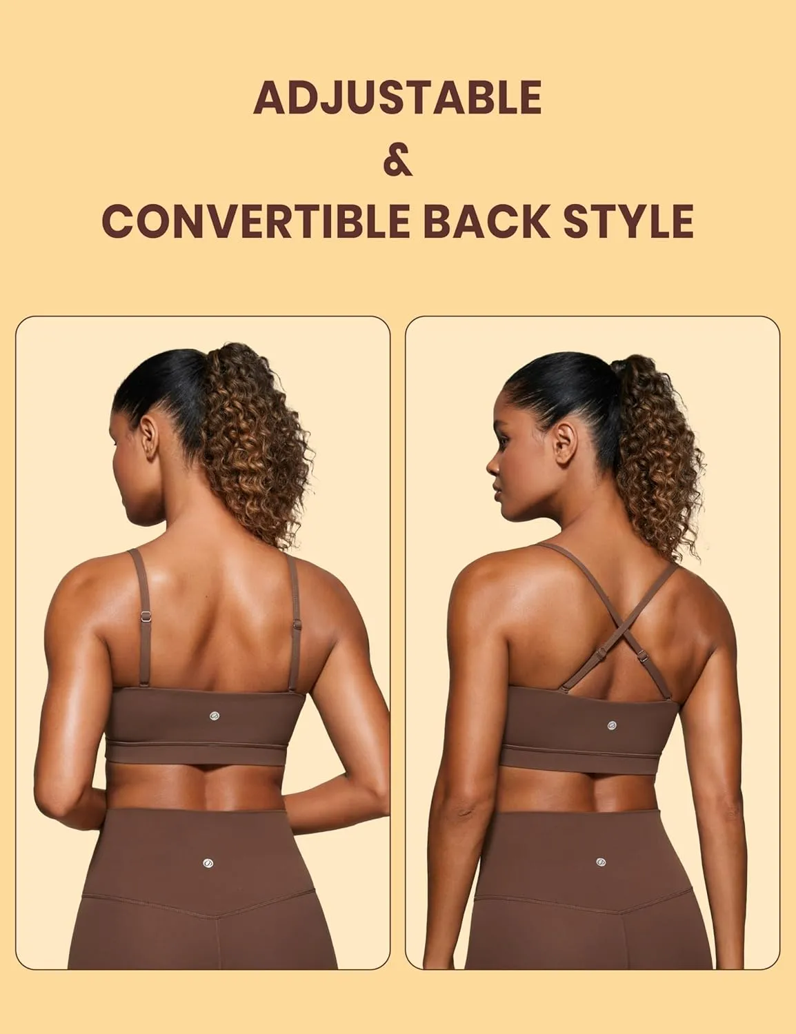 CRZ YOGA Butterluxe Womens Adjustable Spaghetti Thin Strap Sports Bra - Padded Wireless Square Neck Workout Yoga Clothes
