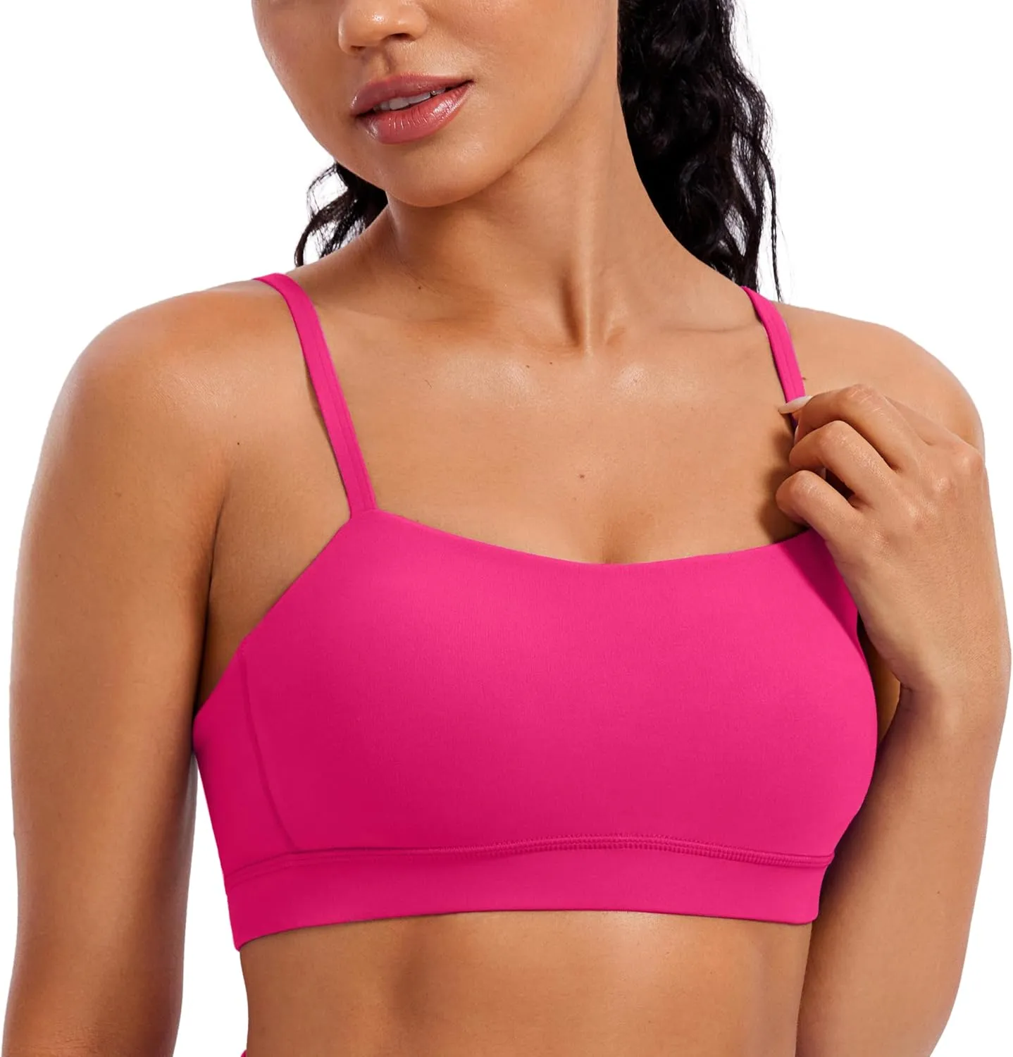 CRZ YOGA Butterluxe Womens Adjustable Spaghetti Thin Strap Sports Bra - Padded Wireless Square Neck Workout Yoga Clothes