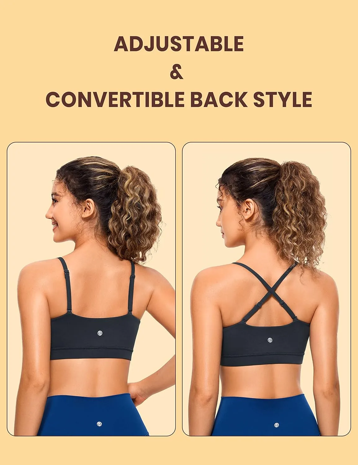 CRZ YOGA Butterluxe Womens Adjustable Spaghetti Thin Strap Sports Bra - Padded Wireless Square Neck Workout Yoga Clothes