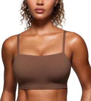 CRZ YOGA Butterluxe Womens Adjustable Spaghetti Thin Strap Sports Bra - Padded Wireless Square Neck Workout Yoga Clothes