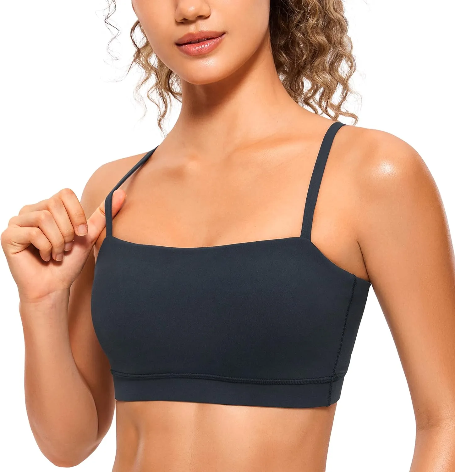 CRZ YOGA Butterluxe Womens Adjustable Spaghetti Thin Strap Sports Bra - Padded Wireless Square Neck Workout Yoga Clothes