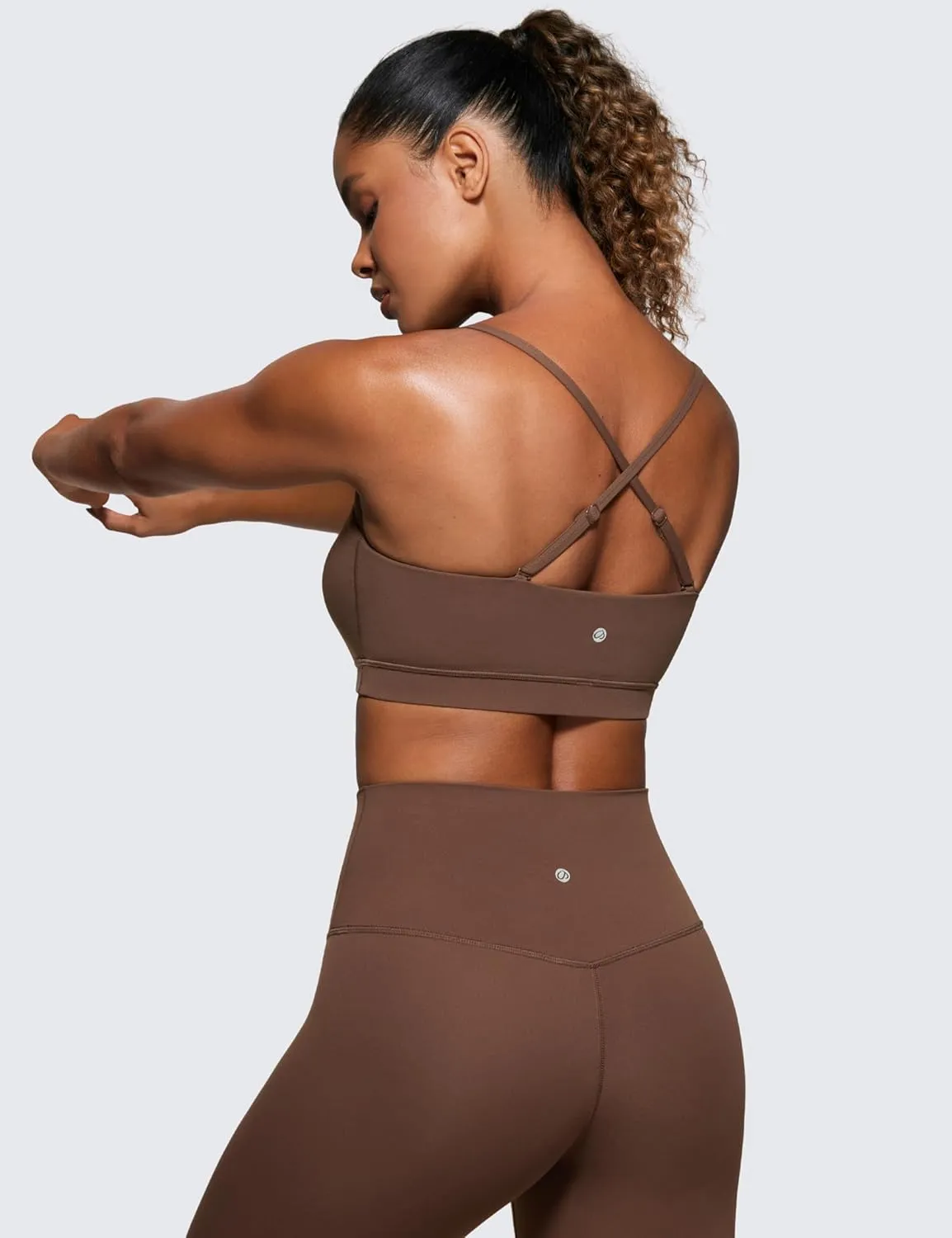 CRZ YOGA Butterluxe Womens Adjustable Spaghetti Thin Strap Sports Bra - Padded Wireless Square Neck Workout Yoga Clothes