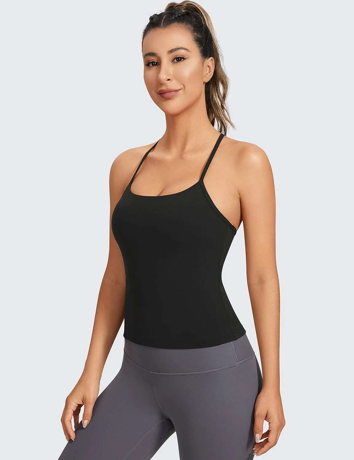 CRZ YOGA Butterluxe Womens Workout Racerback Tank Top with Built in Bra - Scoop Neck Spaghetti Strap Padded Slim Camisole