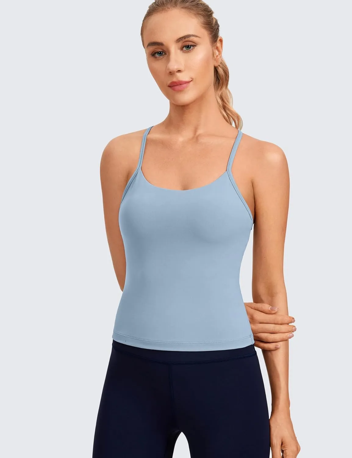 CRZ YOGA Butterluxe Womens Workout Racerback Tank Top with Built in Bra - Scoop Neck Spaghetti Strap Padded Slim Camisole