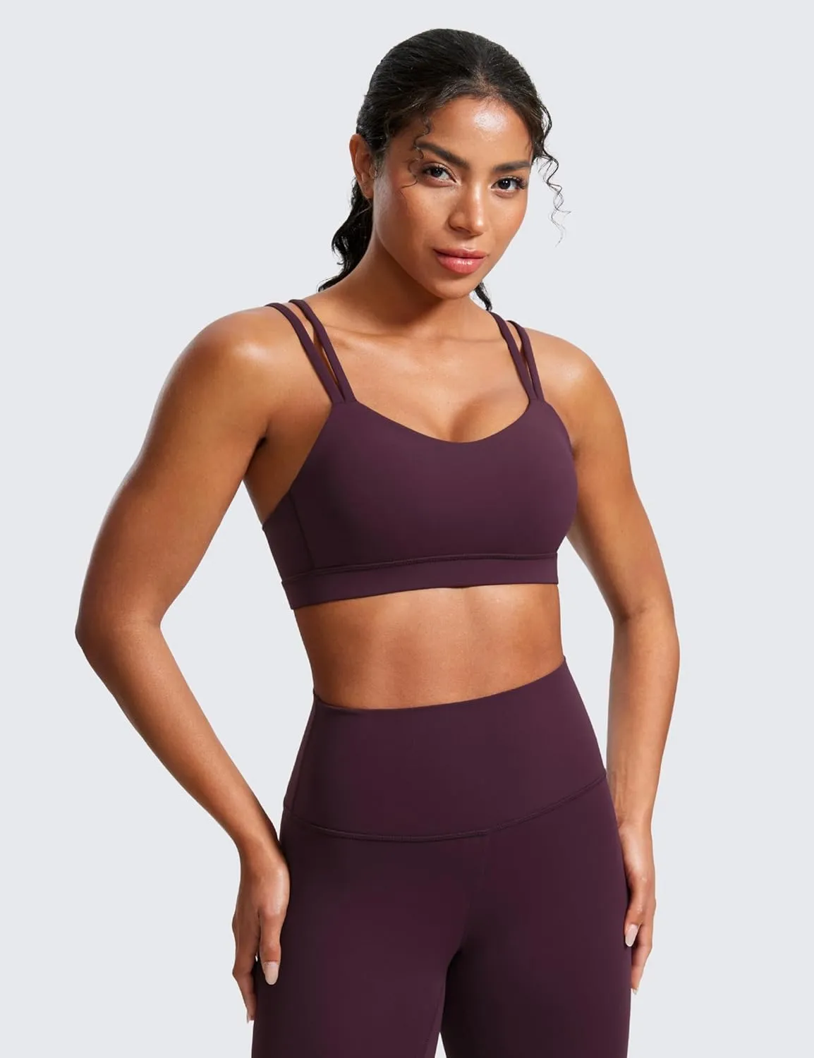 CRZ YOGA Softness Mold Butterluxe V Neck Sports Bras for Women - Workout Top Double Spaghetti Straps Wireless Yoga Clothes