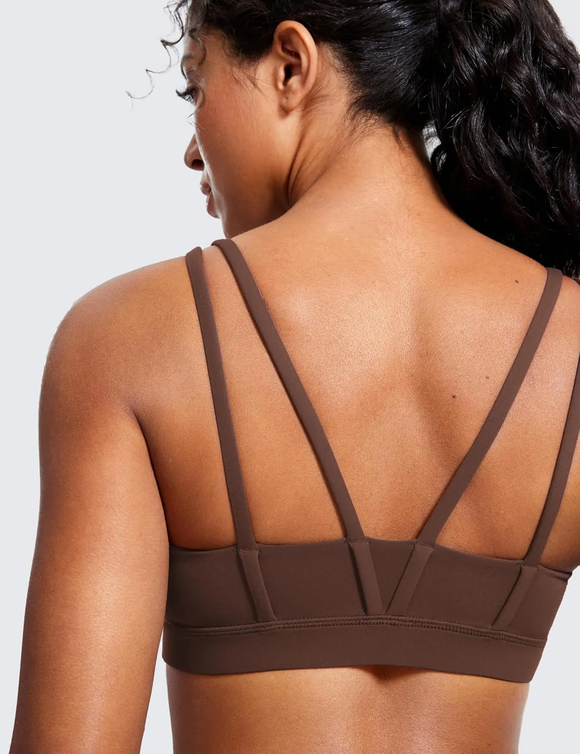 CRZ YOGA Softness Mold Butterluxe V Neck Sports Bras for Women - Workout Top Double Spaghetti Straps Wireless Yoga Clothes
