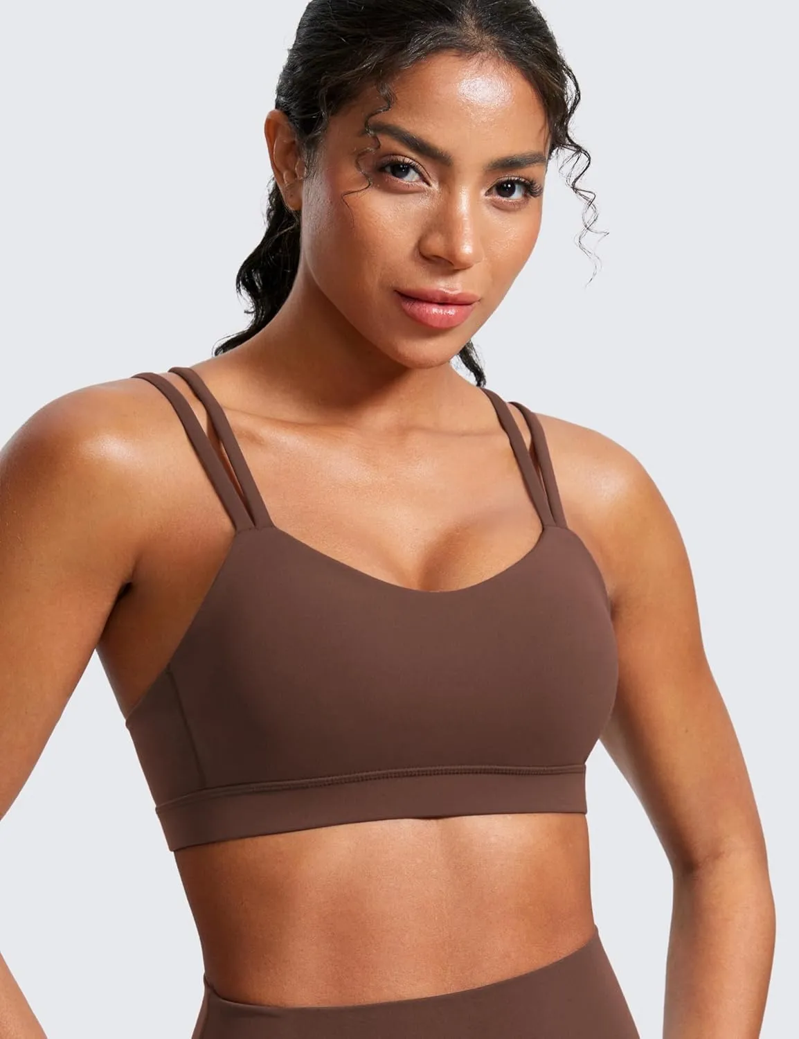 CRZ YOGA Softness Mold Butterluxe V Neck Sports Bras for Women - Workout Top Double Spaghetti Straps Wireless Yoga Clothes