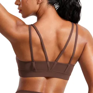 CRZ YOGA Softness Mold Butterluxe V Neck Sports Bras for Women - Workout Top Double Spaghetti Straps Wireless Yoga Clothes