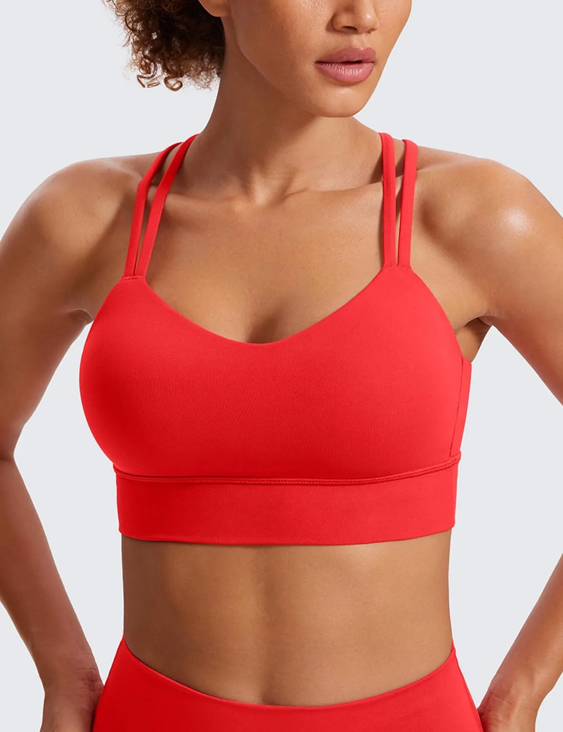 CRZ YOGA Softness Mold Womens Butterluxe Strappy Longline Sports Bra - Double Spaghetti Strap Workout Yoga Crop Top Athletic