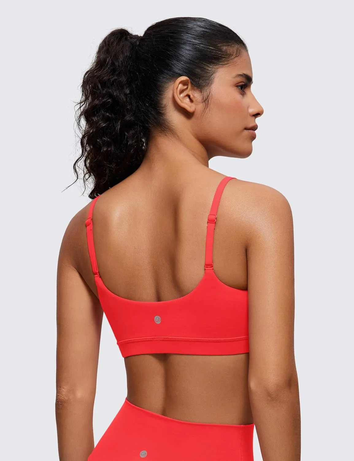 CRZ YOGA Womens Butterluxe Adjustable Spaghetti Strap Sports Bra - Scoop Neck Wireless Padded Yoga Workout Crop Top