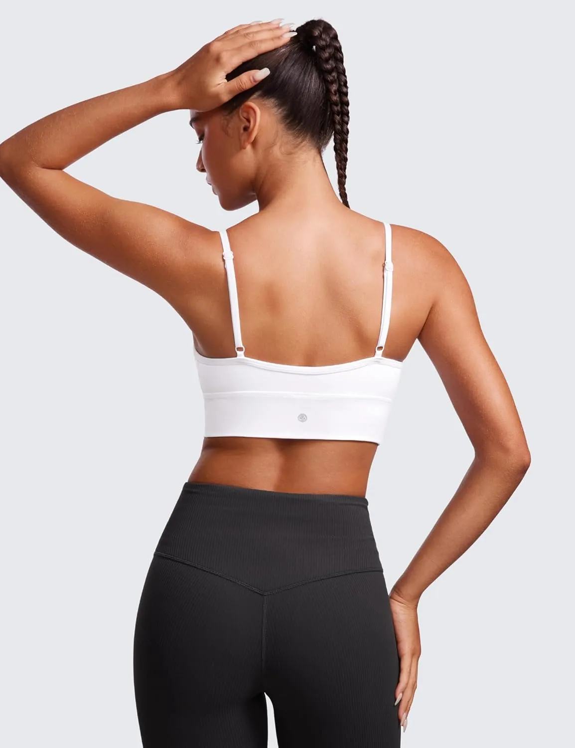 CRZ YOGA Womens Butterluxe Sweetheart Longline Sports Bra - V Neck Adjustable Thin Strap Yoga Camisole Padded Crop Top