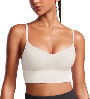 CRZ YOGA Womens Butterluxe Sweetheart Longline Sports Bra - V Neck Adjustable Thin Strap Yoga Camisole Padded Crop Top