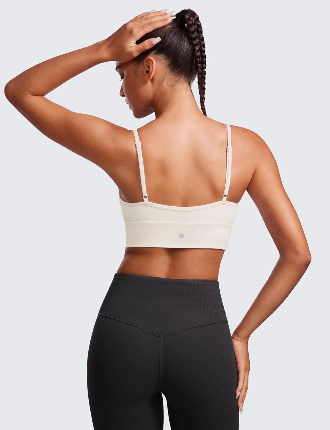 CRZ YOGA Womens Butterluxe Sweetheart Longline Sports Bra - V Neck Adjustable Thin Strap Yoga Camisole Padded Crop Top
