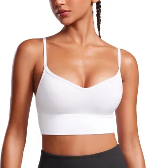 CRZ YOGA Womens Butterluxe Sweetheart Longline Sports Bra - V Neck Adjustable Thin Strap Yoga Camisole Padded Crop Top